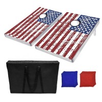 US Vintage Flag Wooden Collapsible Portable Corn Hole Boards Bean Bags Toss Game Set