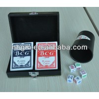 Double Playing Card Box Set In Leather Case Plus Dice Cup Set