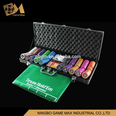 500pcs 14g 4 color clay casino Style luxury Poker Chip Set in leather case