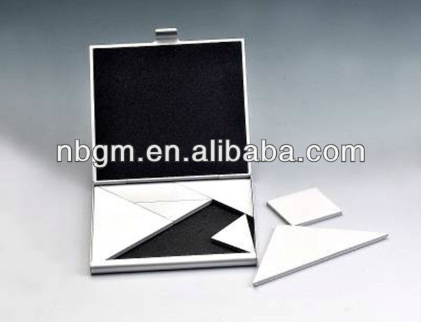 Aluminum Tangram Puzzle Travel Game Set With Silver Metal Box